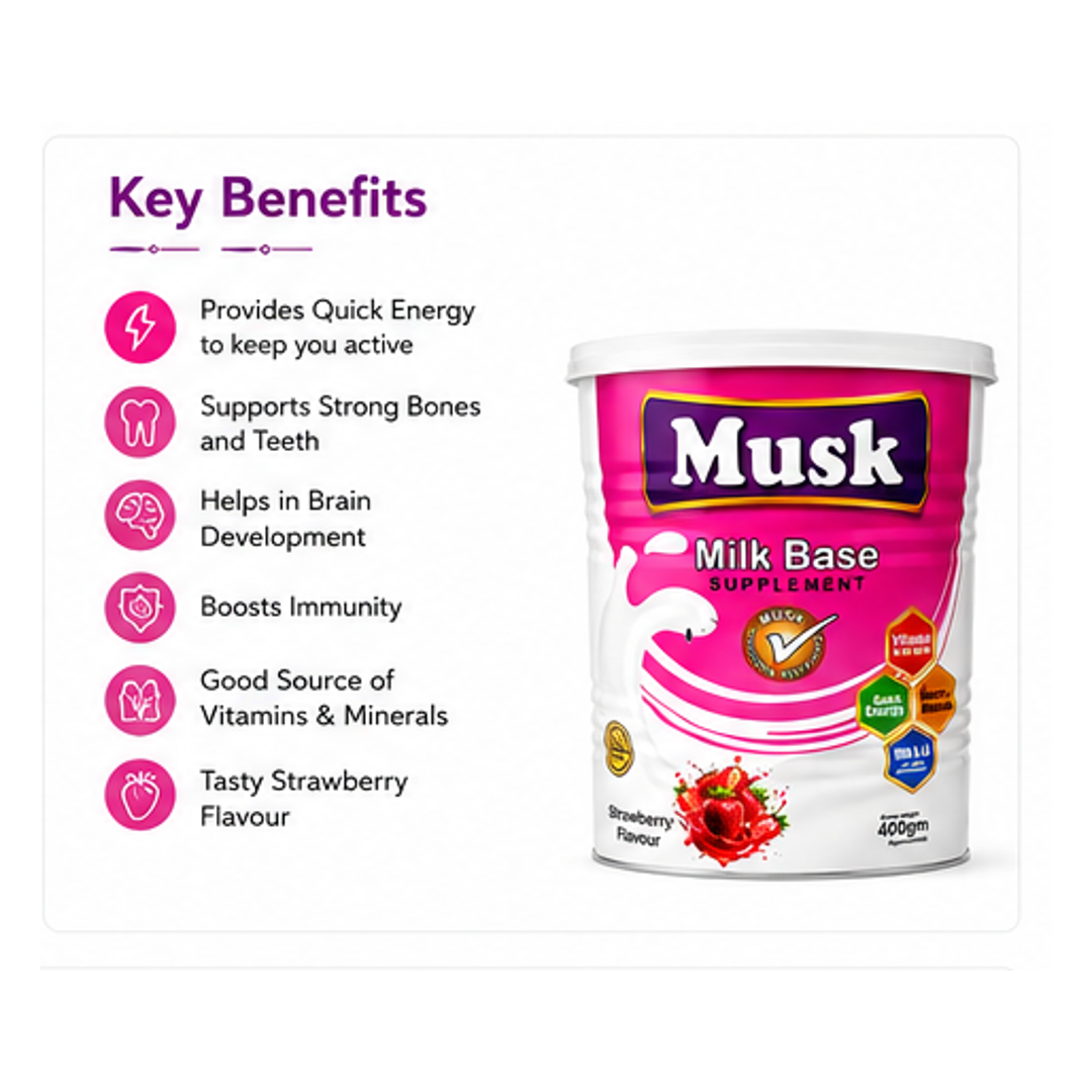 Musk Milk Base Supplement – Strawberry Flavour 400g