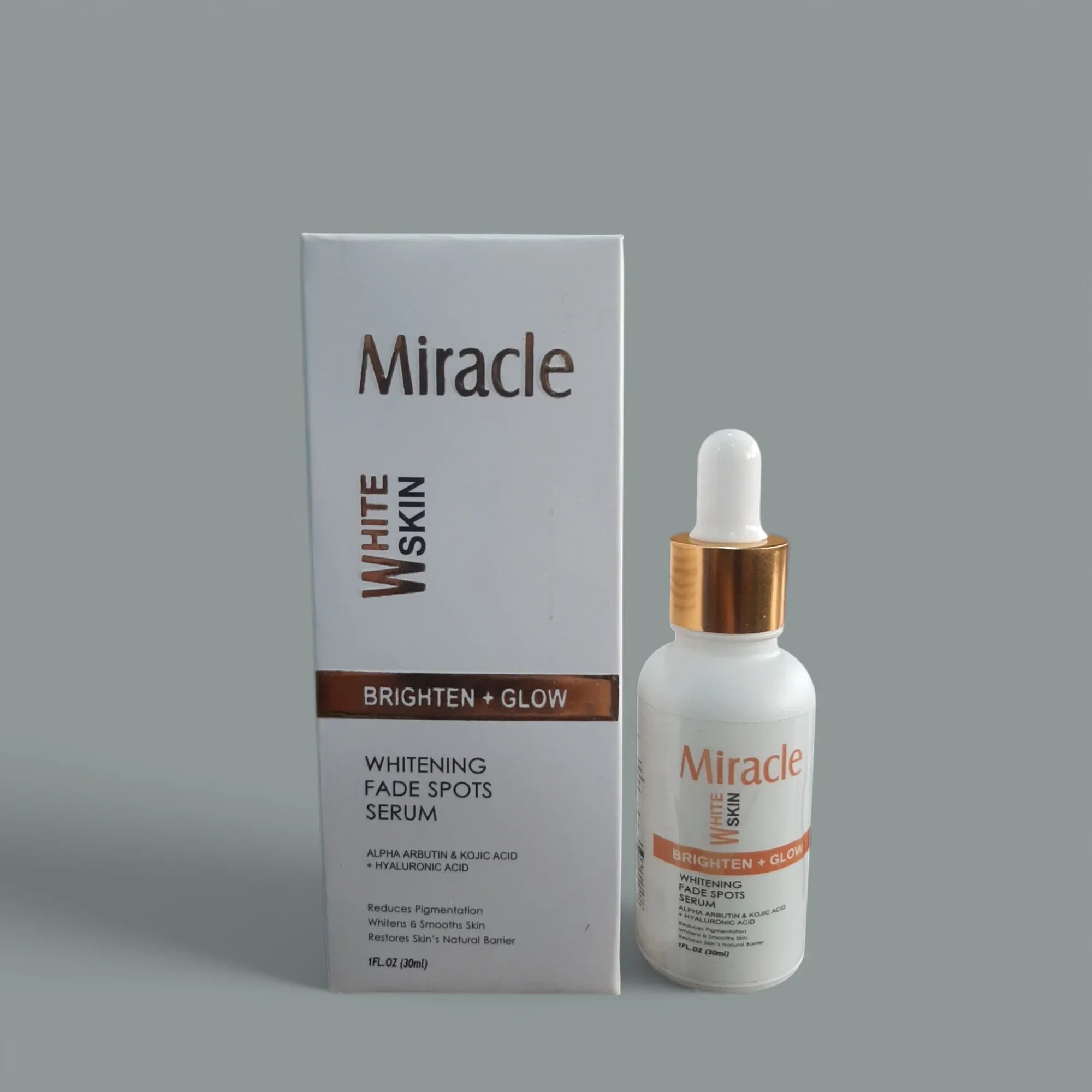 Miracle White Skin serum with packaging, whitening and brightening skincare product