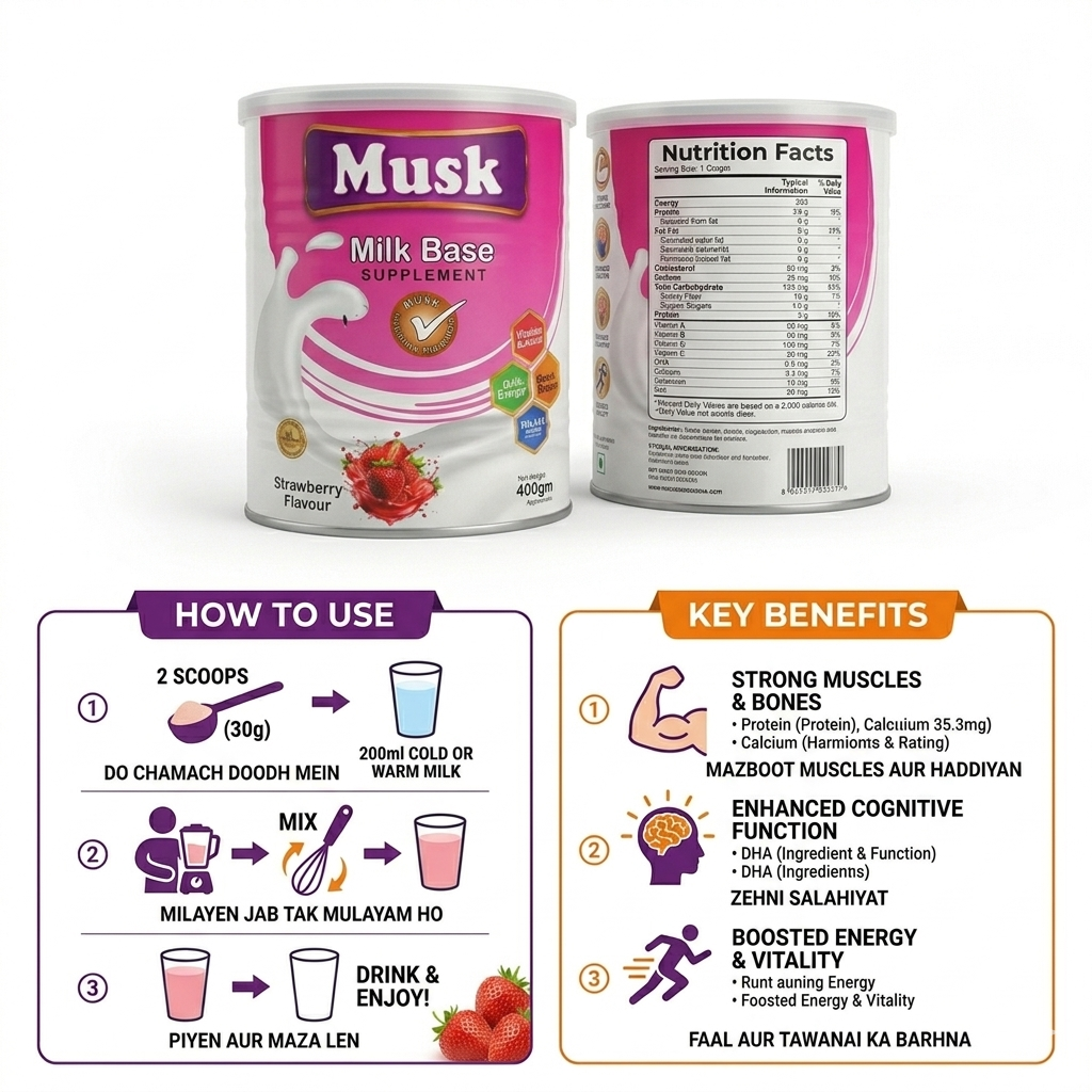 Musk Milk Base Supplement – Strawberry Flavour 400g
