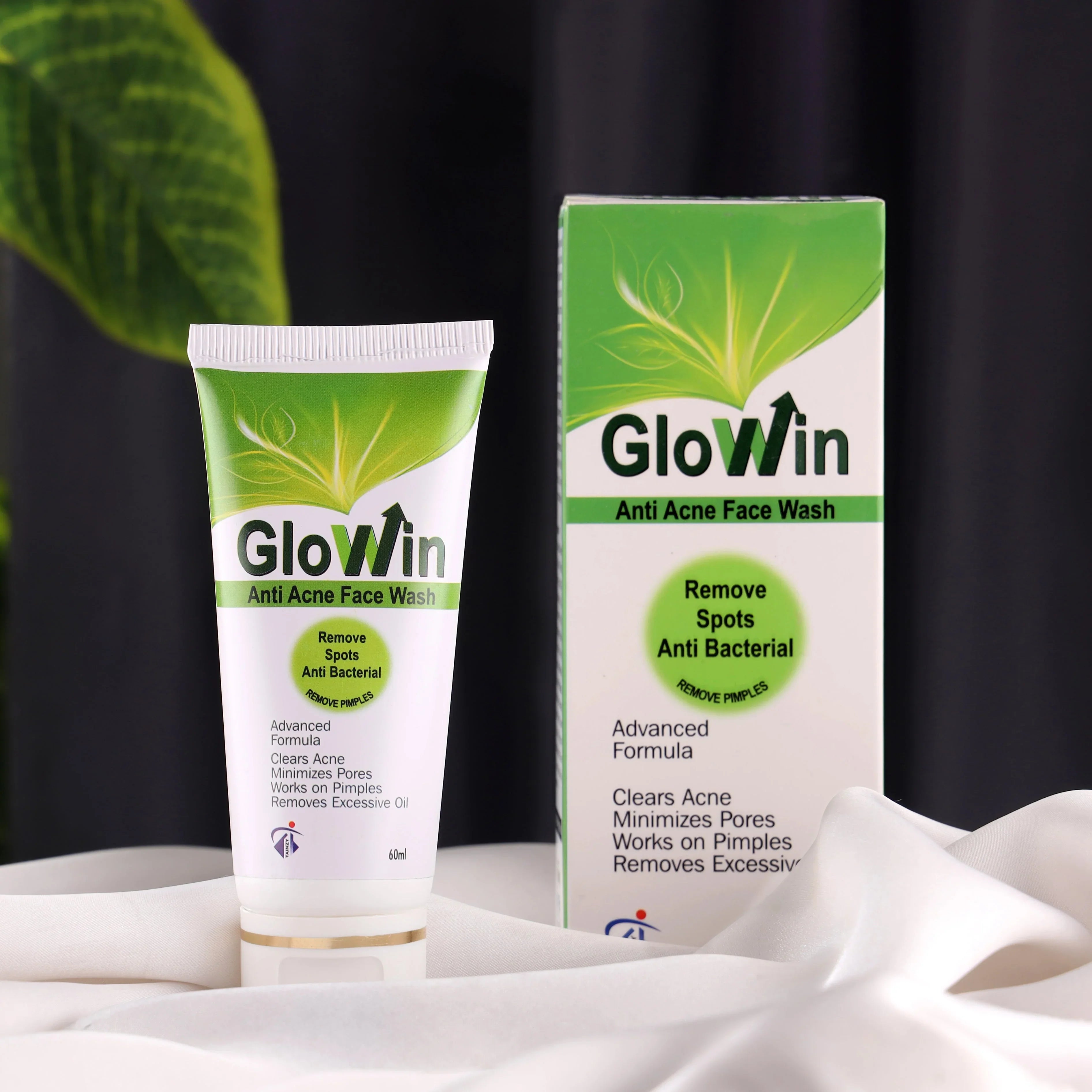 GloWin anti acne face wash tube and box for acne treatment and spot removal, skincare product