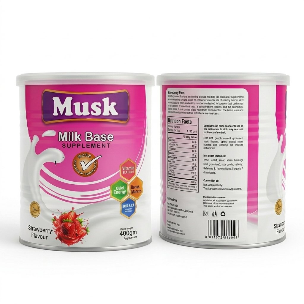 Musk Milk Base Supplement – Strawberry Flavour 400g