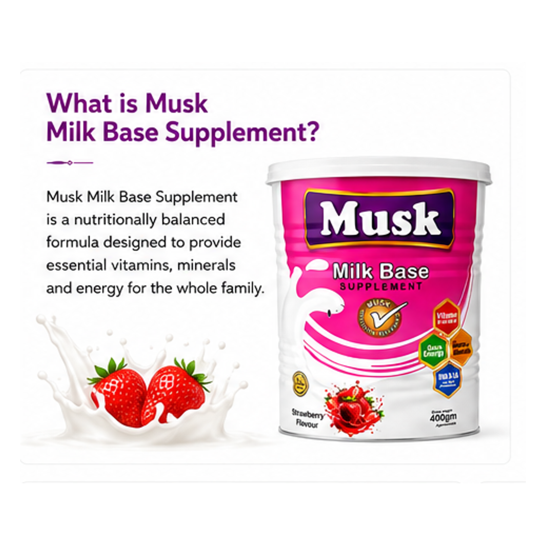 Musk Milk Base Supplement – Strawberry Flavour 400g